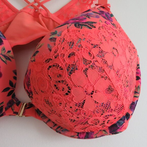 CACIQUE Floral Front Close Plunge Boost Bra in Coral Lace - Size 44DD - Picture 3 of 14